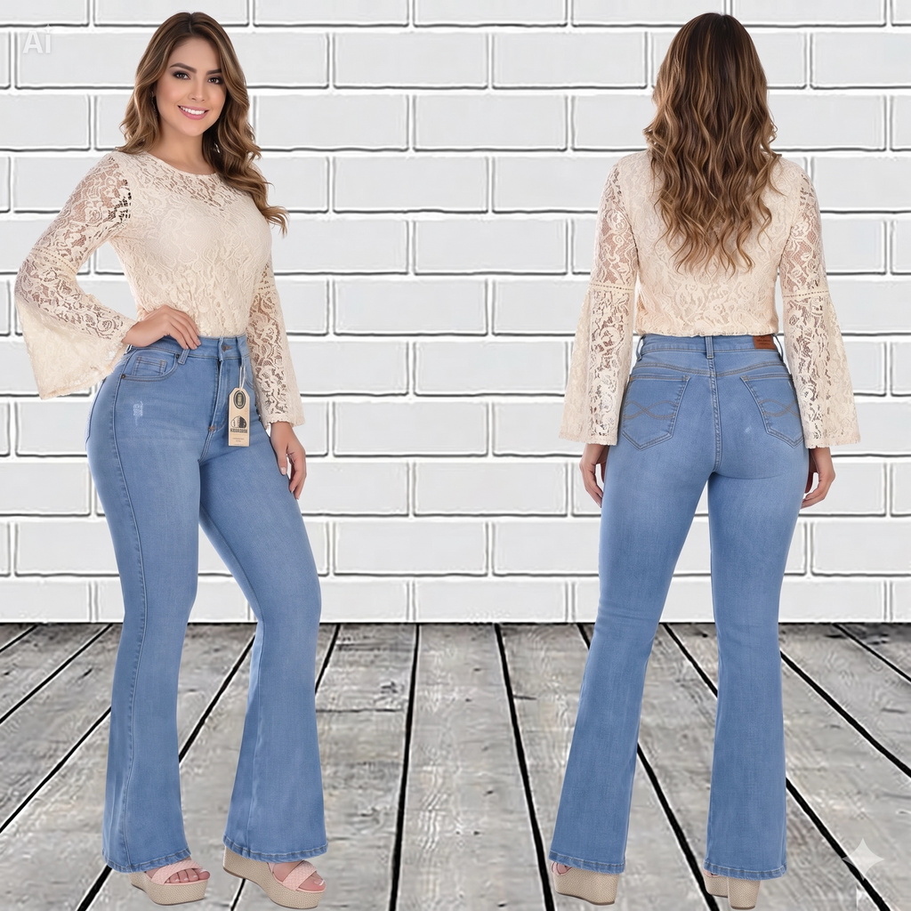 JEANS DE DAMA AMERICANOS BOTACAMPANA LEVANTACOLA