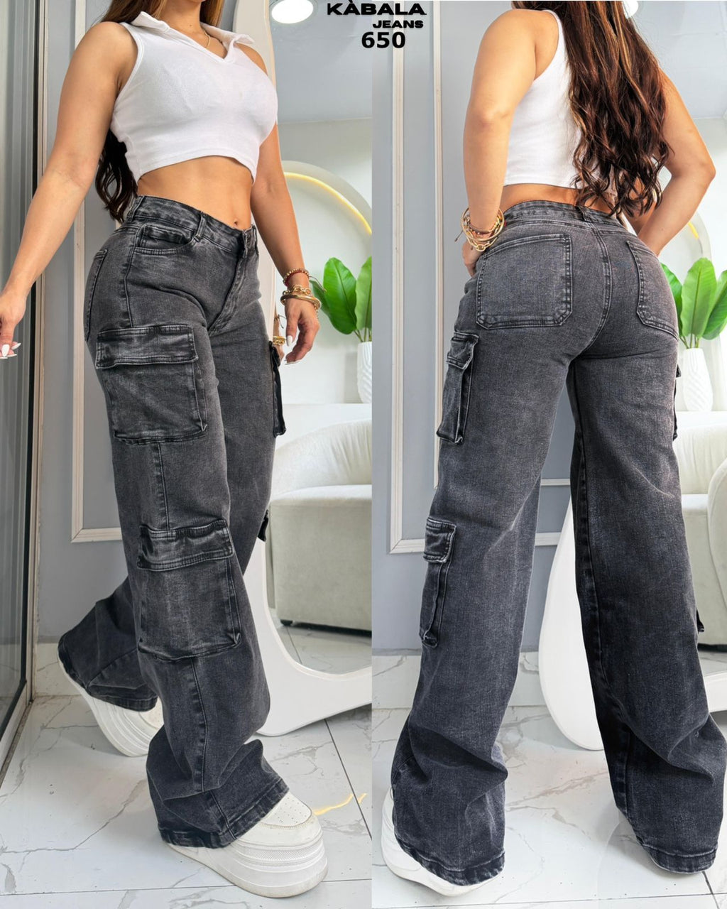 JEANS CARGO GRIS HUMO LEVANTACOLA