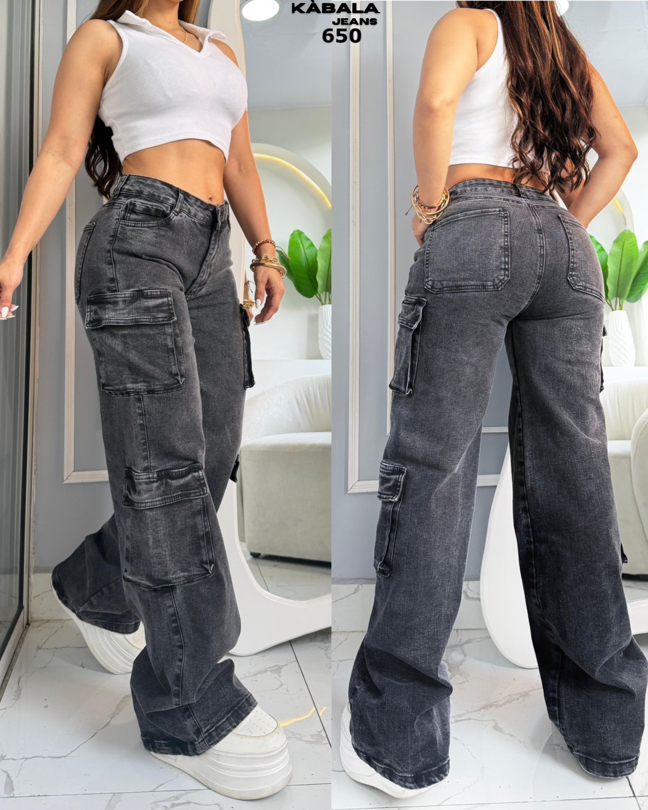 JEANS CARGO GRIS HUMO LEVANTACOLA