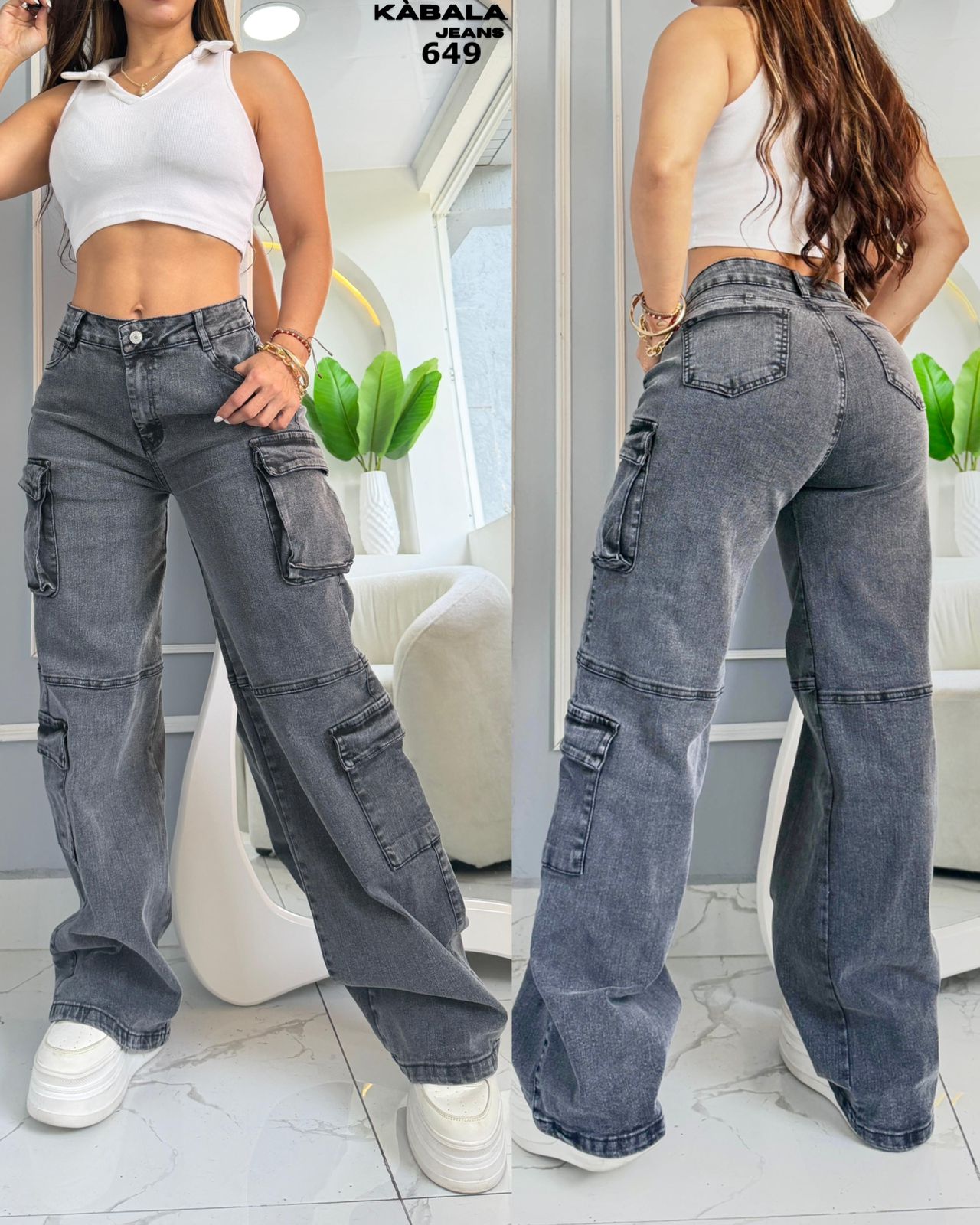 JEANS CARGO GRIS HUMO LEVANTACOLA